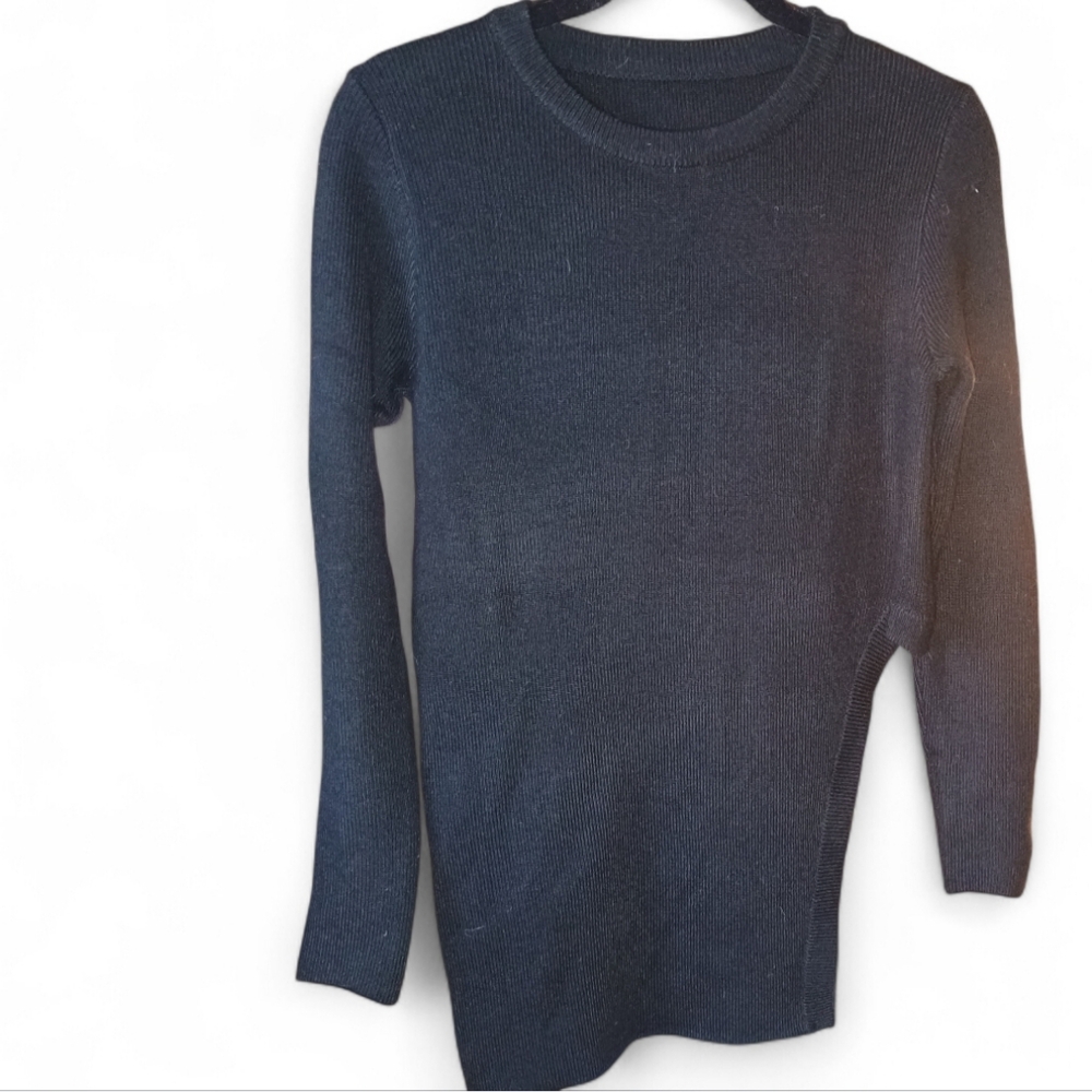 Single Side Cropped Black Long Sleeve Women's Sweater